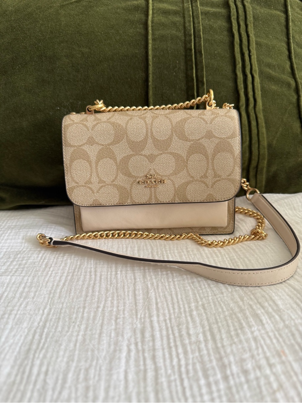 Coach Beige Signature Chain Crossbody Bag